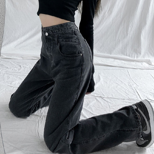 Pantalones Jeans Mujer Cintura Alta Retro Sueltos con Efecto Mopping - Image 3