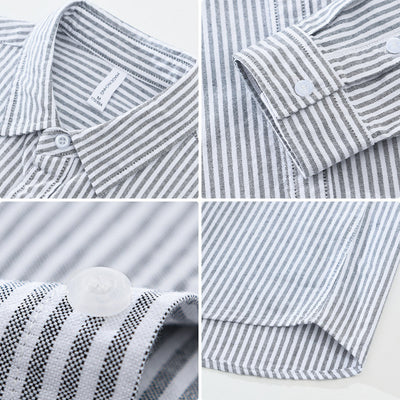 Camisa Manga Larga a Rayas Verticales para Hombre - Algodón Suelto y Cómodo - Image 3