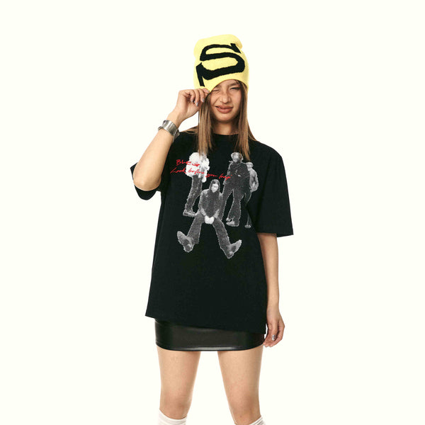 Playera Estampada Vintage Algodón Puro para Parejas Manga Corta