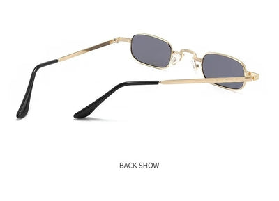Trendy rectangular sunglasses with gold metal frames and brown lenses, shown from front and a 45-degree angle. - Image 23