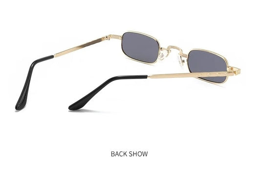 Trendy rectangular sunglasses with gold metal frames and brown lenses, shown from front and a 45-degree angle. - Image 23
