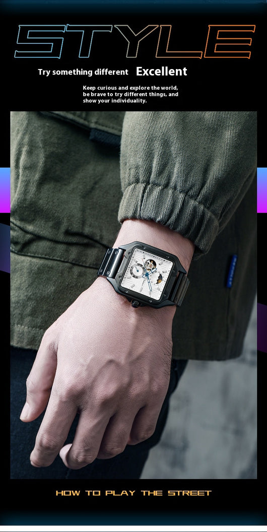 Reloj Mecánico Automático Cuadrado Impermeable con Diseño Calado para Hombre - Image 22