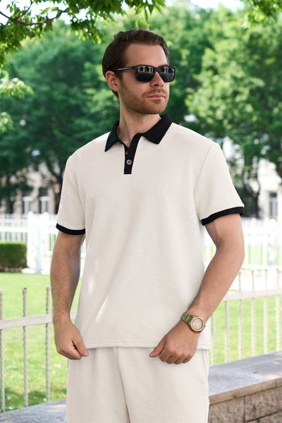 Camisa Casual de Manga Corta con Diseño Jacquard y Bloques de Color para Hombre - Image 8