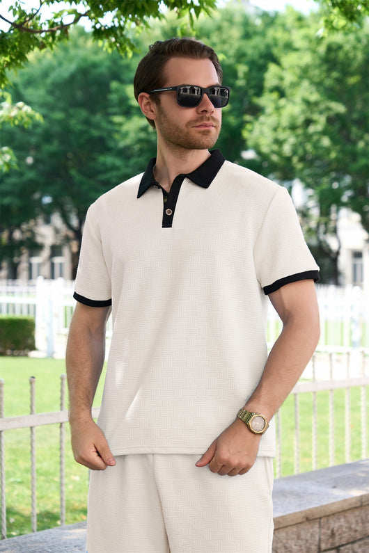 Camisa Casual de Manga Corta con Diseño Jacquard y Bloques de Color para Hombre - Image 8