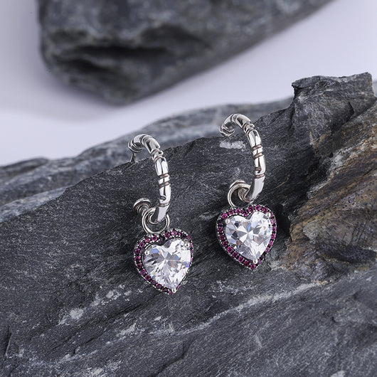 Aretes de Corazón de Durazno en Plata Esterlina con Circonitas Personalizables - Image 2