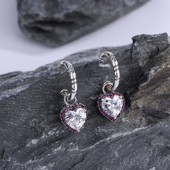 Aretes de Corazón de Durazno en Plata Esterlina con Circonitas Personalizables
