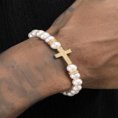 Pulsera de Cruz con Perlas para Mujer - Diseño Versátil - Image 4