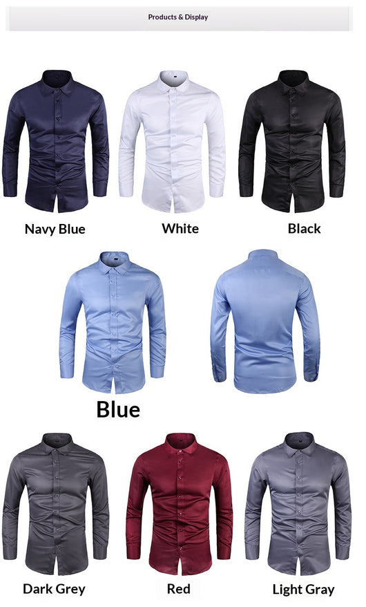Camisa de Negocios Manga Larga Talla Grande Cuello Solapa Color Sólido para Hombre - Image 31