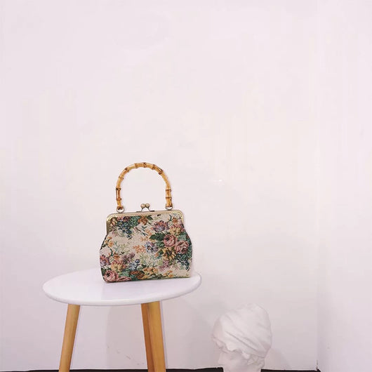 Bolsa Mensajera Bambú con Estampado Floral Retro