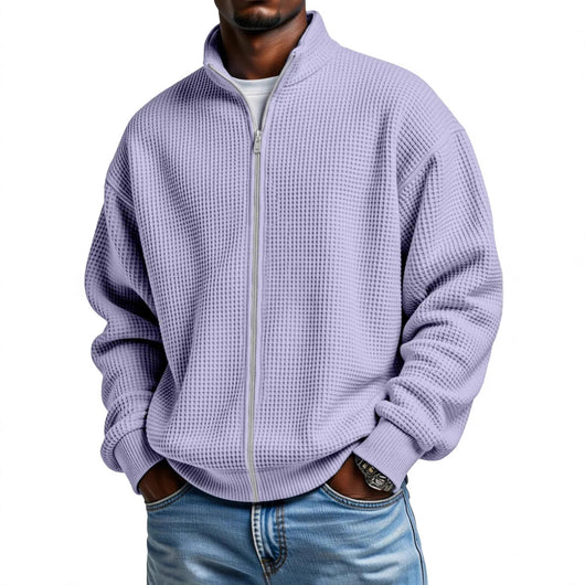 Chaqueta Minimalista de Cuello Alto con Cierre y Textura Waffle para Hombre - Image 5
