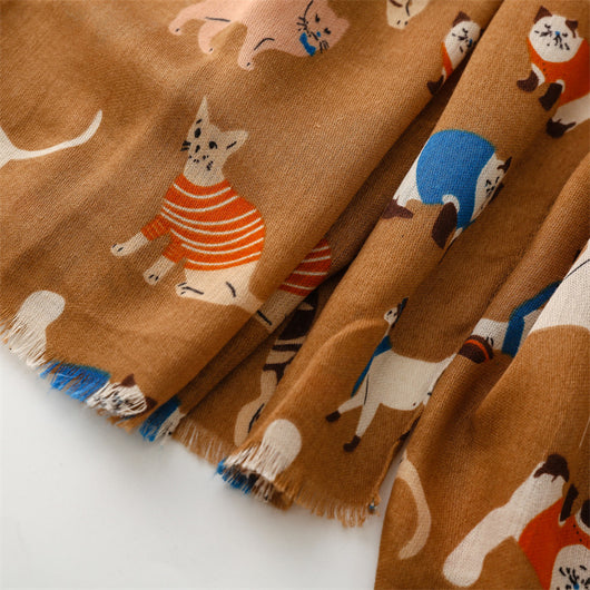 Bufanda Térmica de Algodón y Lino con Diseño de Gatos - Accesorio Fashion - Image 27