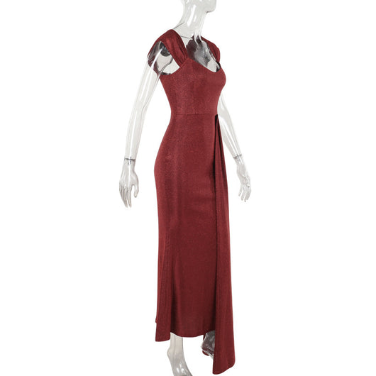Vestido Largo Ajustado Brillante con Escote en V - Image 17