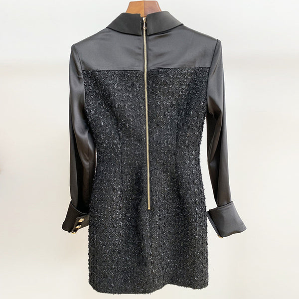 Vestido de Otoño e Invierno con Botones de León y Costuras de Satén