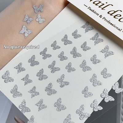 Decoraciones de Uñas Mariposa y Estrella Plateada - Adhesivo Reutilizable