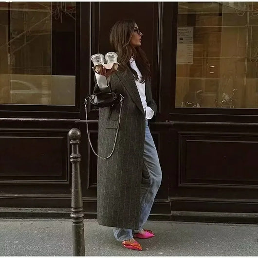 Abrigo de Lana Tejido a Rayas para Mujer - Image 21