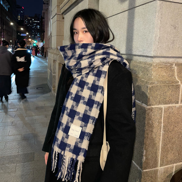 Bufanda Cuadros Escoceses Gruesa Estilo Coreano para Mujer