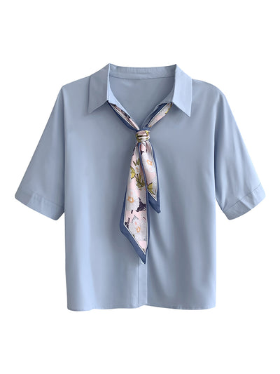Blusa Elegante de Gasa con Escote V y Mangas Cortas - Image 5