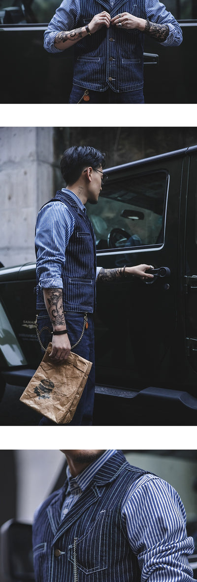 Chaleco Denim Rayado Oversized para Otoño e Invierno - Image 9