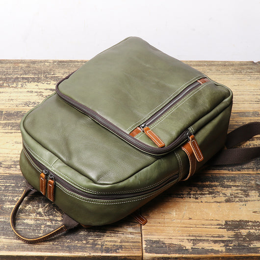 Mochila de Cuero Viaje Bicolor - Bolso Escolar Piel Suave Premium - Image 17