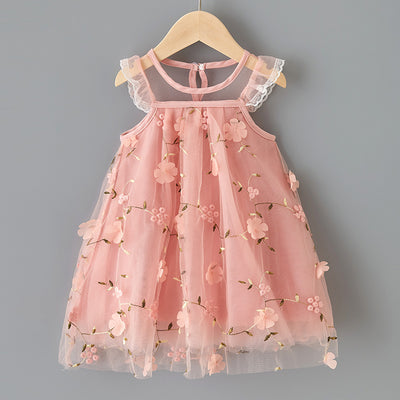 Vestido Infantil de Encaje Bordado con Malla - Image 3