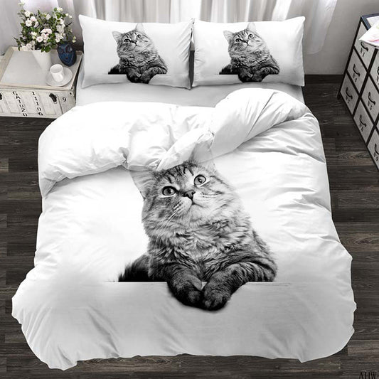 Juego de Edredón Estampado con Gatos y Perros Realistas de 3 Piezas - Image 2