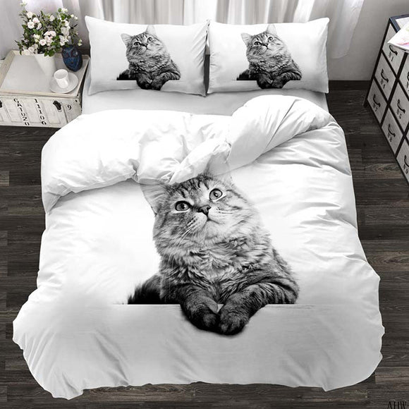 Juego de Edredón Estampado con Gatos y Perros Realistas de 3 Piezas