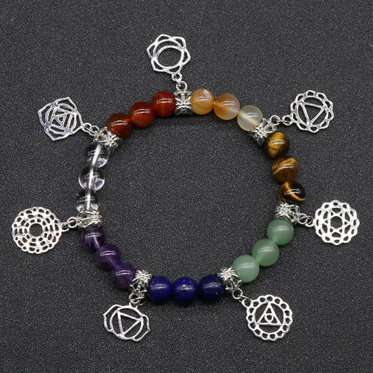 Pulsera de Chakras con Ágata Multicolor y Símbolo Yoga - Image 4