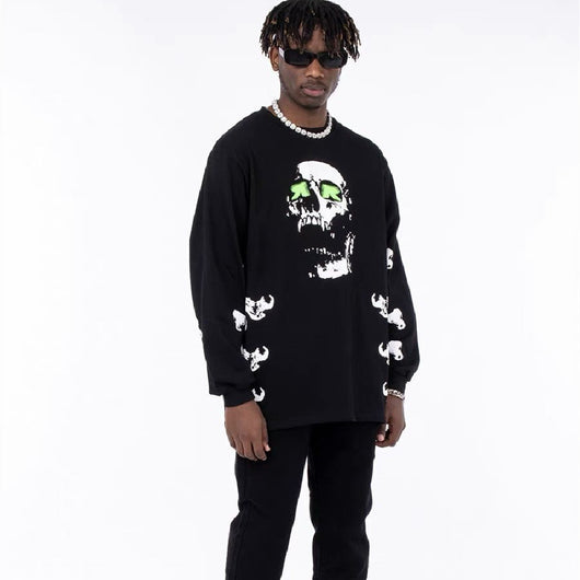 Playera Manga Larga Calavera Estilo Urbano para Hombre