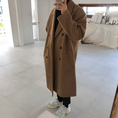 Abrigo Largo Suelto de Lana Estilo Coreano para Hombre - Image 3