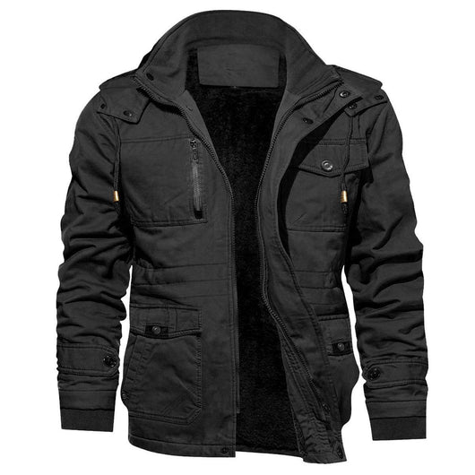 Chaqueta Abrigo Hombre Algodón con Capucha Forrado Velludo Multibolsillos Estilo Vintage - Image 6