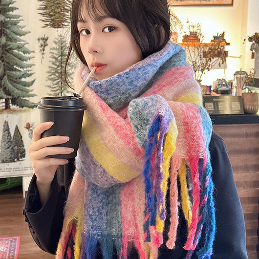 Bufanda Rayada Multicolor para Mujer - Abrigo Versátil de Invierno - Image 7