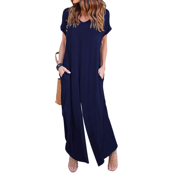 Mono Casual de Pierna Ancha y Manga Corta para Mujer
