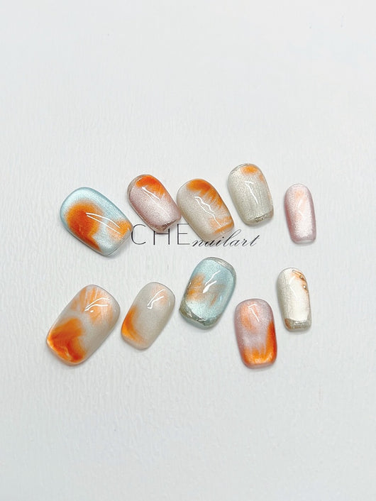 Uñas Postizas Artesanales Ojo de Gato con Contraste de Colores Candy - Image 3