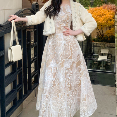 Vestido de Encaje Artesanal sin Mangas para Dama
