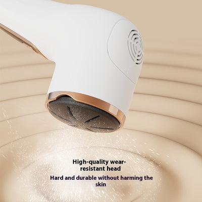 Ivory white electric foot grinder with digital display, power button, and three interchangeable grinding heads. - Image 3