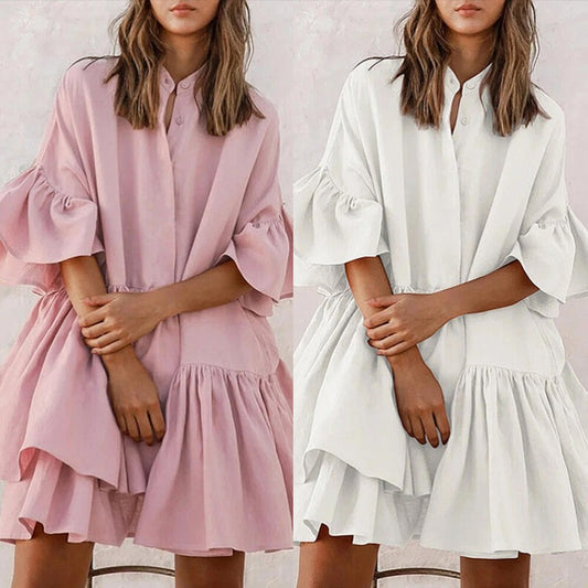 Vestido Elegante de Gasa Suelta en Colores Sólidos
