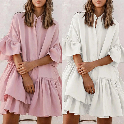 Vestido Elegante de Gasa Suelta en Colores Sólidos