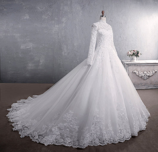 Vestido de Novia de Encaje con Cuello Alto y Mangas Largas Talla Grande - Image 10