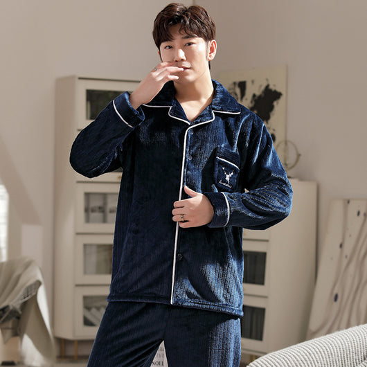 Pijama de Franela para Hombre con Solapa - Abrigo Cardigan Otoño e Invierno - Image 21