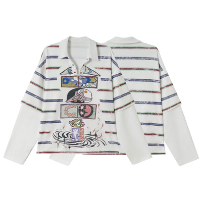 Sudadera Estampada a Rayas Falsa Dos Piezas - Look Trendy para Parejas, Hombres y Mujeres - Image 14
