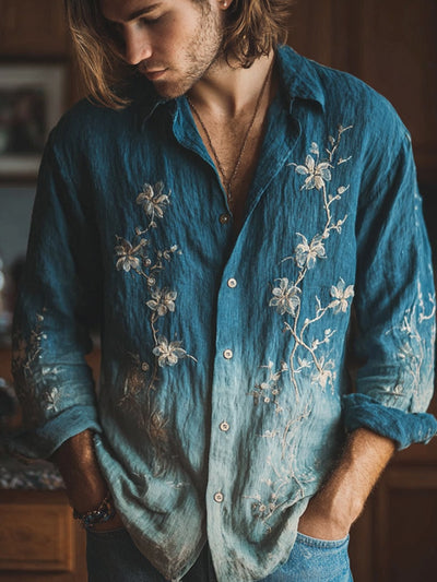 Camisa Estampada de Manga Larga con Cuello Solapa para Hombre - Image 12