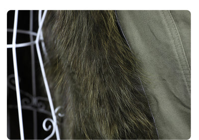 Abrigo de Lujo con Cuello de Piel de Mapache Natural Auténtica - Image 21
