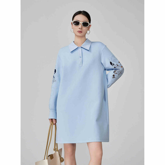 Vestido Camisero Holgado Azul con Bordados Calados - Image 8