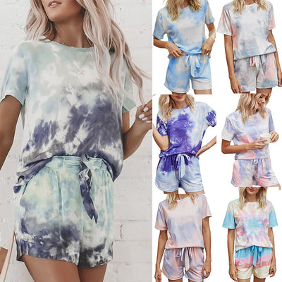 Pijama Tie Dye Estilo Europeo Manga Corta para Casa - Image 15