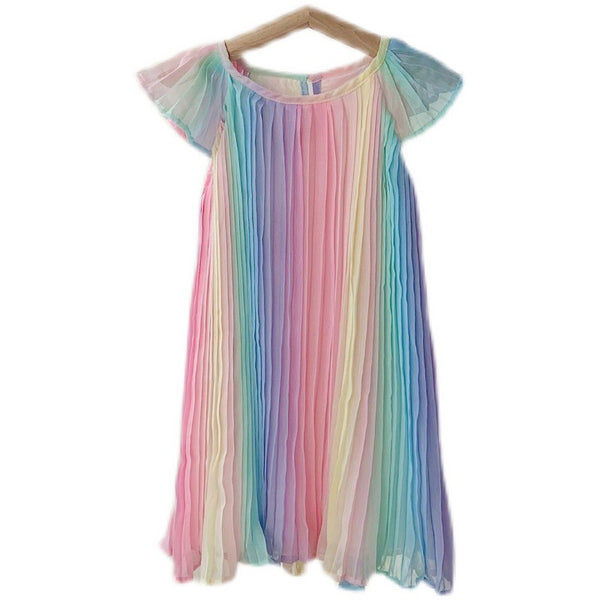 Vestido Plisado de Gasa Estampado - Falda Princesa Multicolor Niña