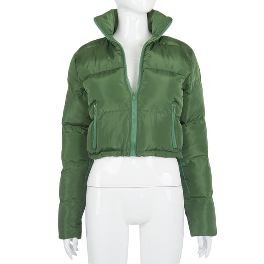 Abrigo Corto de Invierno para Mujer con Cuello Alto y Cordones - Image 11