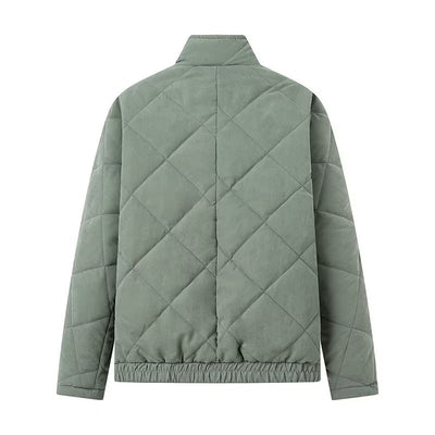 Abrigo Acolchado de Algodón con Cuello Alzado y Diseño Rombo Europeo - Image 25