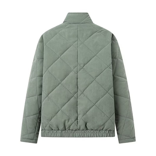 Abrigo Acolchado de Algodón con Cuello Alzado y Diseño Rombo Europeo - Image 25