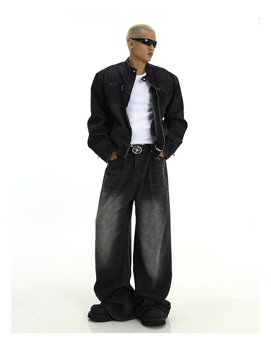 Pantalones Vaqueros Retro Lavados Hombre Rectos Casual Pierna Ancha - Image 9