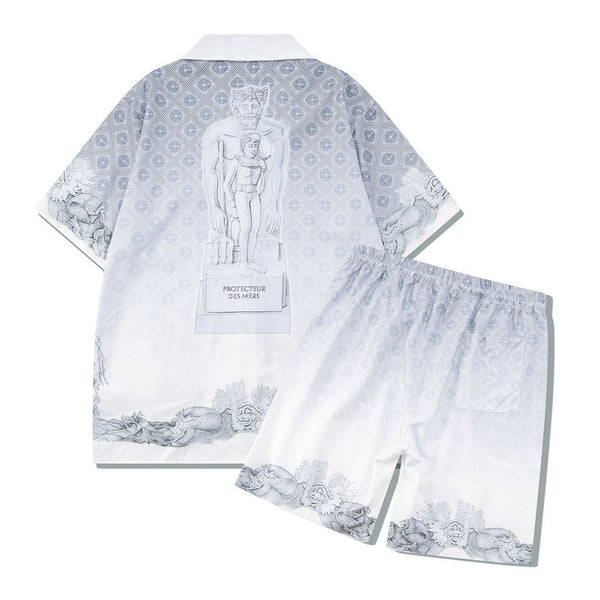 Playera Retro Estilo Casual con Estampa Estatua de Piedra Blanca y Plateada